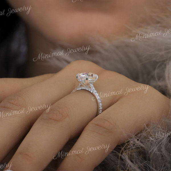 2.5 ct hidden halo oval engagement ring,moissanite oval solitaire ring,14k white gold,pave bridge cathedral ring,anniversary wedding ring