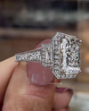 Radiant Cut Moissanite Engagement Ring 10 CT Three Stone Halo Filigree Ring Art Deco Wedding Ring Statement Large Diamond Anniversary ring