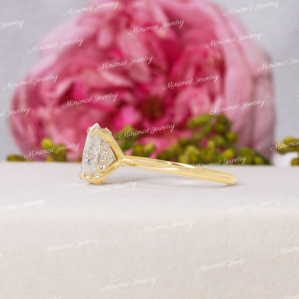 2.5 CT Oval moissanite engagement ring simple oval engagement ring oval cut hidden halo ring 14k yellow gold Promise,wedding ring women