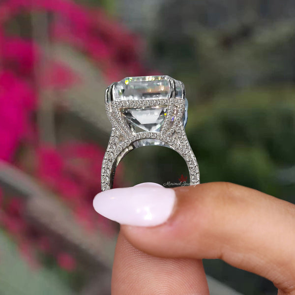 Asscher cut moissanite engagement ring 9CT soliatre split shank asscher cut ring statement wedding ring anniversary gift large diamond ring