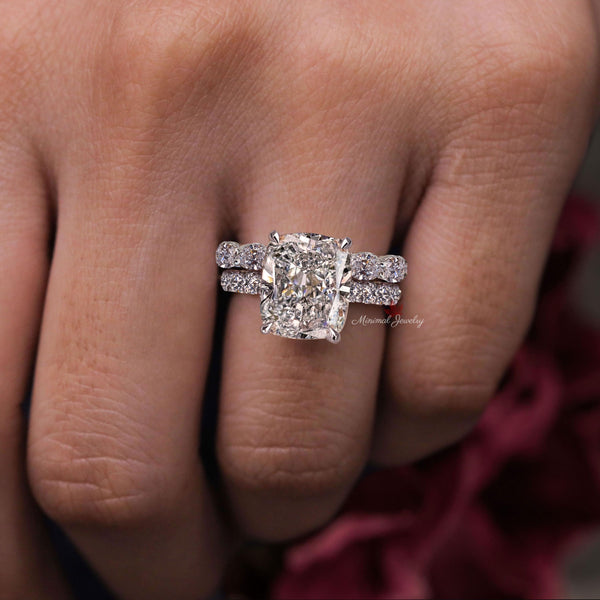 cushion cut moissanite engagement ring set 8CT elongated cushion Large moissanite bridal set Wedding Ring Women Anniversary Gift big diamond