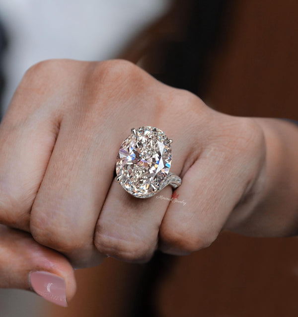 13 CT Oval moissanite engagement ring Large oval solitaire celebrity style oval engagement ring wide band cocktail Luxury wedding rings
