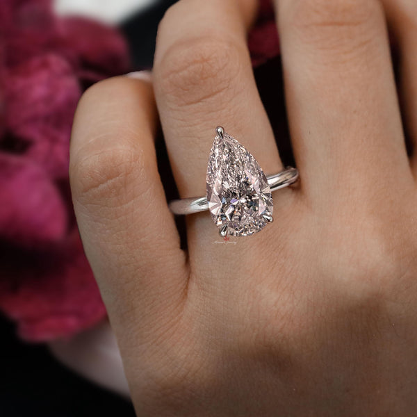 Lab Grown Diamond Ring 6CT Pear Shaped Engagement Ring Hidden Halo Solitaire IGI Certified pear cut Diamond Wedding Anniversary ring women