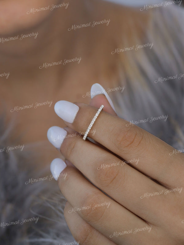 micro pave wedding band,3/4 Eternity Ring,solid 14k Gold,1.5 mm Thin wedding band,moissanite wedding band,simple,dainty stacking ring,women