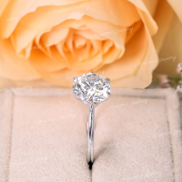 2.5 CT Round Moissanite engagement Ring,solitaire round cut,classic tulip 6 prong,simple engagement ring,14k white gold wedding ring•women