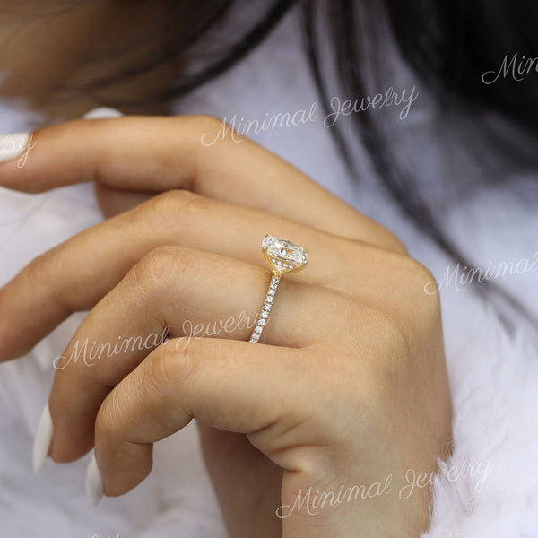 2.5 CT cushion cut engagement ring,hidden halo,moissanite solitaire ring,stunning 1.5mm thin band,elongated cushion,anniversary,wedding ring