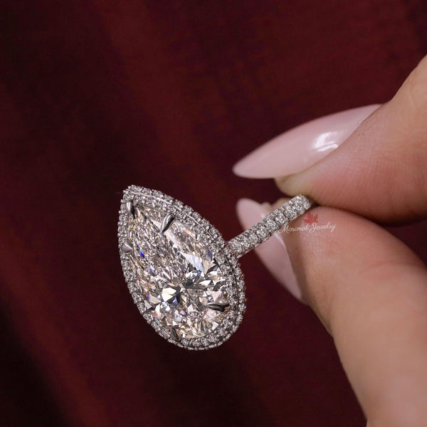 pear lab grown diamond halo ring 6CT pear shaped engagement ring IGI certified diamond wedding ring large diamond anniversary Ring for women