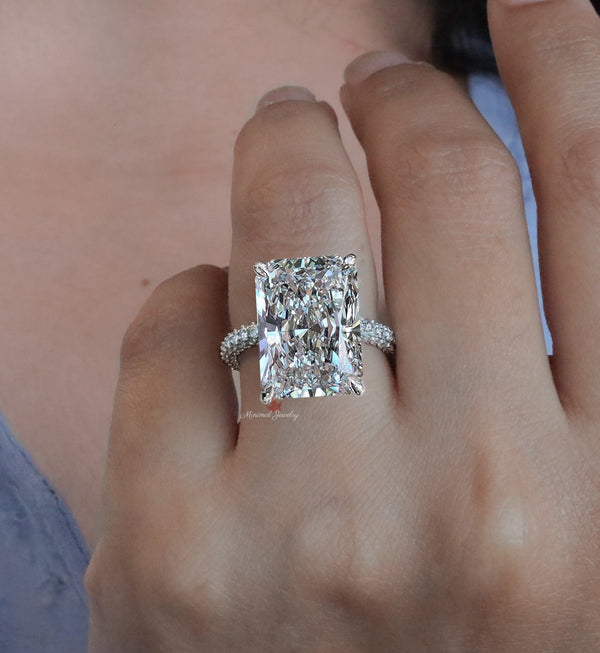 Radiant cut moissanite engagement ring hidden halo 12.5CT large solitaire wedding ring women aniversary ring large diamond statement ring