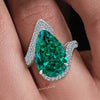 7.5CT green moissanite Unique pear shaped engagement ring large solitaire blue moissanite ring diamond cocktail ring bridal anniversary gift