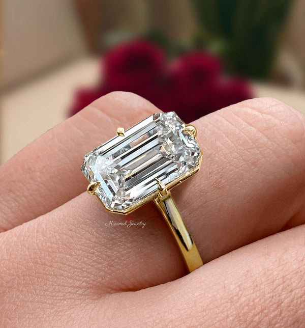10 CT Lab grown diamond ring Emerald Cut Engagement Ring 14k gold IGI certified Large Diamond Statement Wedding anniversary Ring for women