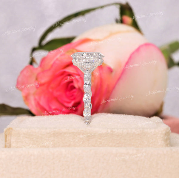 2.5 CT oval moissanite engagement ring,hidden halo,oval solitaire ring,14k white gold,unique oval cut moissanite ring,wedding ring for women