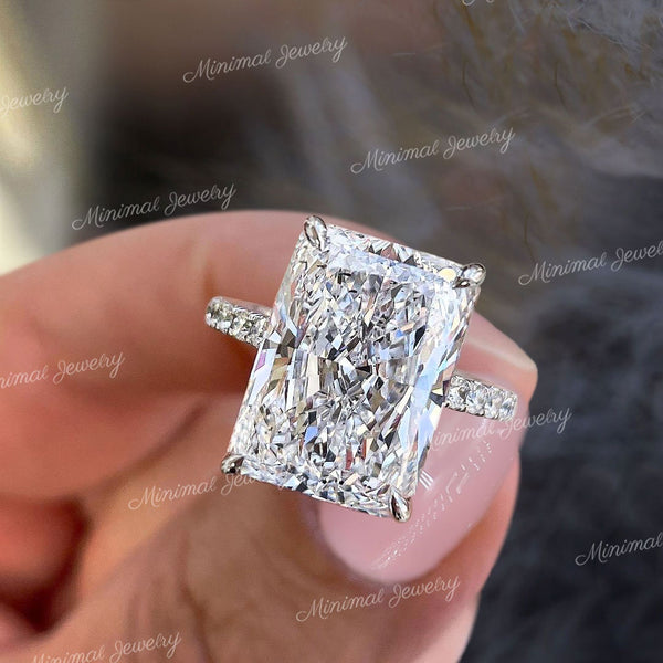 Radiant cut moissanite engagement ring hidden halo 12.5CT large solitaire wedding ring women aniversary ring large diamond statement ring
