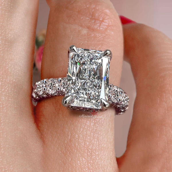 9.5 CT Radiant cut moissanite engagement ring hidden halo wide band large solitaire crushed ice moissanite wedding ring women anniversary