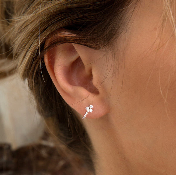 Suspender earrings,Diamond huggie earrings,14k solid gold huggies,half open hoop earrings,diamond earrings,cartilage earring•cartilage hoop