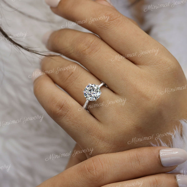 2.5 CT Round Moissanite engagement Ring,solitaire round cut,classic tulip 6 prong,simple engagement ring,14k white gold wedding ring•women