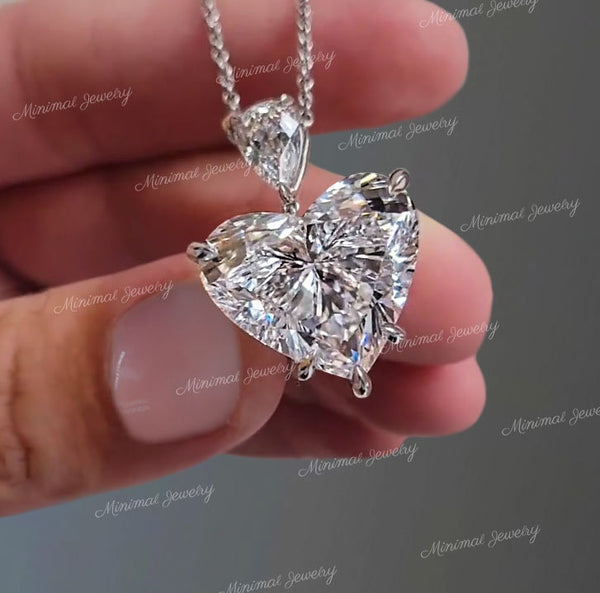 Heart moissanite pendant necklace,18k/14k solid gold chain necklace 11.37CT solitaire pendant necklace,moissanite necklace, iced out pendant
