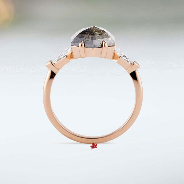 2.9 CT hexagon salt and pepper diamond ring,10k yellow gold three stone,Moissanite engagement ring,black diamond ring,ready to ship,6 US