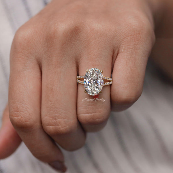 Oval Lab Grown diamond Engagement Ring 5.5CT IGI Certified Hidden Halo Split Shank Cathedral Set Oval Cut Diamond Wedding Ring for Women