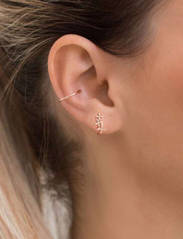 14k gold huggie earrings dainty huggie hoop earrings mini flower hoop earrings tiny solid Gold small hoop earrings cartilage hoop earrings