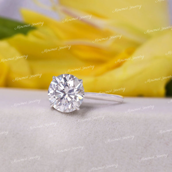 2.5 CT Round moissanite engagement ring,white gold,hidden halo brilliant round cut,solitaire cathedral ring set,pave bridge,wedding ring,14k