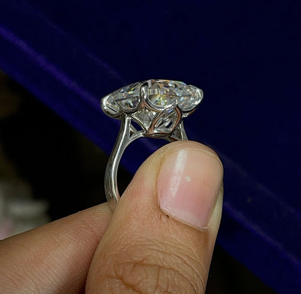 14 CT elongate cushion cut engagement ring large solitaire cushion cut moissanite engagement ringdiamond cocktail Cathedral wedding ring