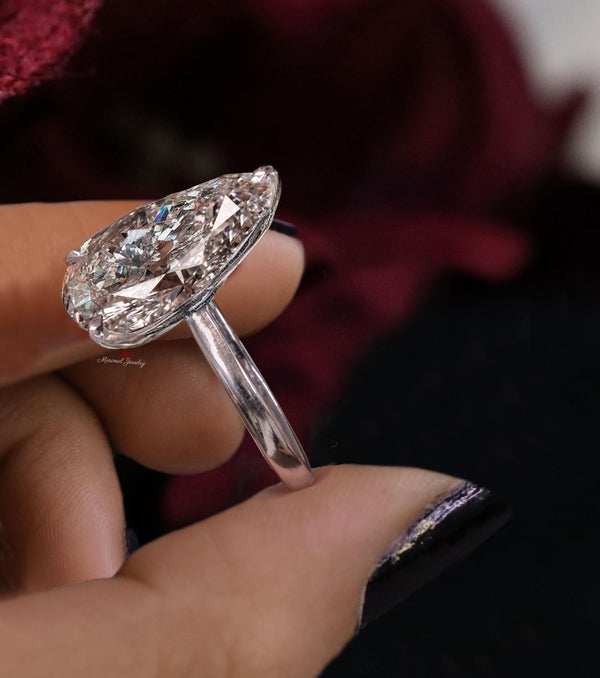 Lab Grown Diamond Ring 6CT Pear Shaped Engagement Ring Hidden Halo Solitaire IGI Certified pear cut Diamond Wedding Anniversary ring women