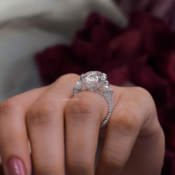 Oval lab grown diamond ring 9CT IGI Certified oval engagement ring hidden halo Three stone large diamond wedding anniversary ring for women