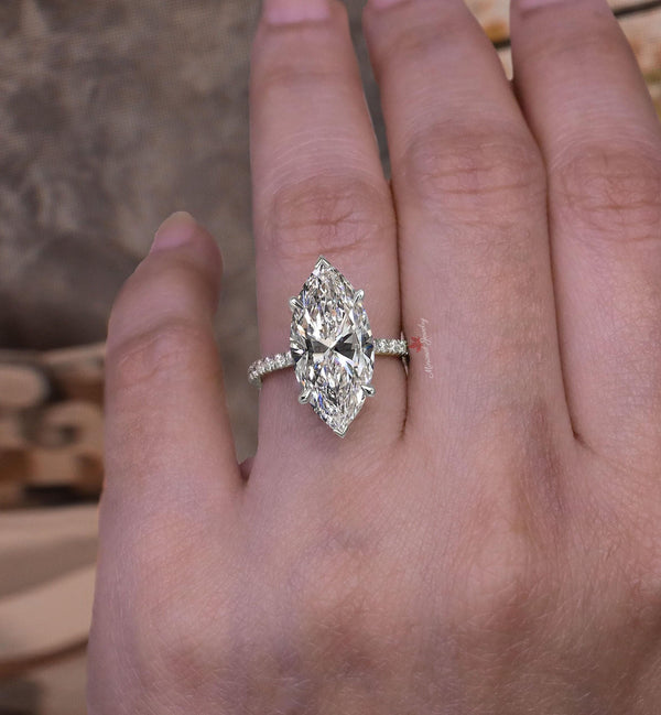 8 CT large Moissanite Marquise solitaire engagement ring,luxury celebrity style,big Marquise cut moissanite,6 prong,chunky wedding ring