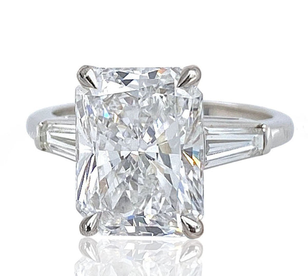 Radiant Cut Moissanite Engagement Ring: Baguette Side Stones, 10k/14k/18k White Gold/platinum