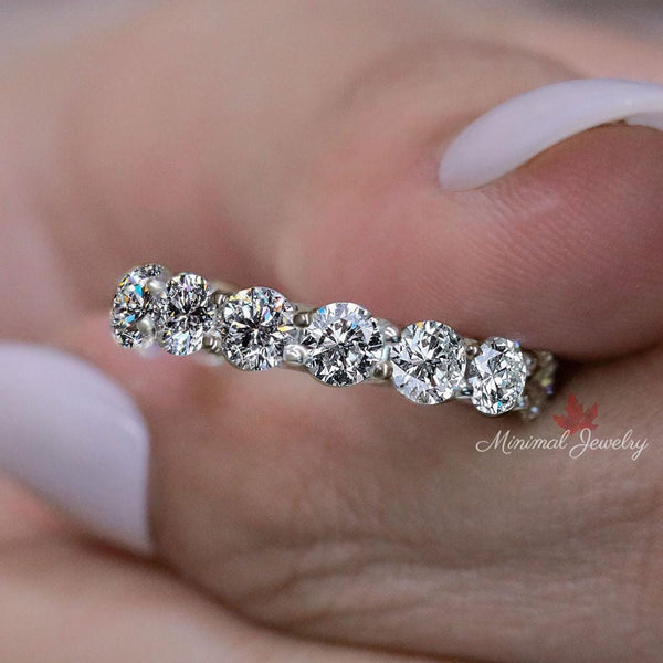 Moissanite Wedding Band eternity band thick 4MM Round Full Eternity ring 14k Gold stackable ring matching wedding engagement ring set women