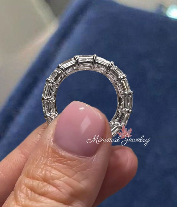 Moissanite eternity band 14k white gold 6.02TCW princess Moissanite wedding band 4mm full eternity ring stackable ring anniversary band ring