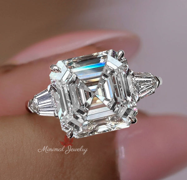 5.5 CT Asscher Cut Moissanite Wedding Ring large Three Stone Anniversary Ring for Women 6th Anniversary Gift for Her big Moissanite Ring