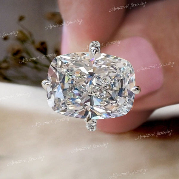 12 CT cushion cut Moissanite engagement ring,hidden halo,Kim Kardashian celebrity style huge elongated cushion,solitaire Cathedral ring