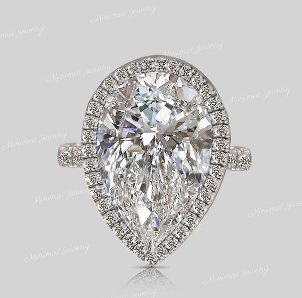 6 CT pear shaped moissanite engagement ring large pear halo ring cathedral ring set pear moissanite wedding ring Teardrop ring diamond ring