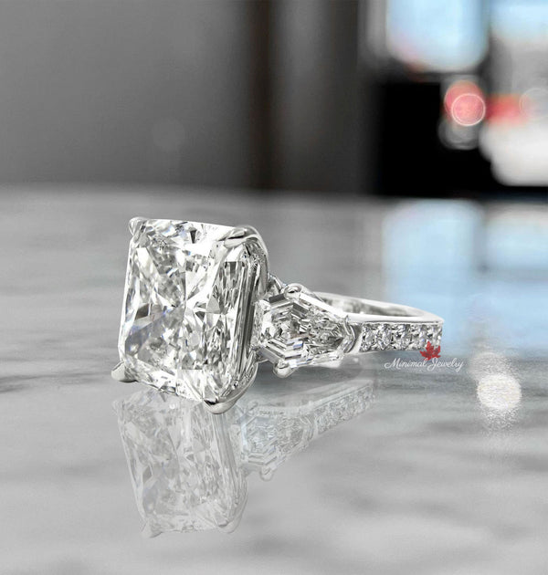 10 carat cushion cut moissanite engagement ring large Three stone Moissanite celebrity style big square diamond ring cocktail wedding ring