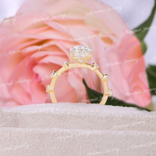 2.5 CT cushion cut moissanite engagement ring,hidden halo solitaire,elongated cushion cut engagement ring,pave distance,unique wedding ring