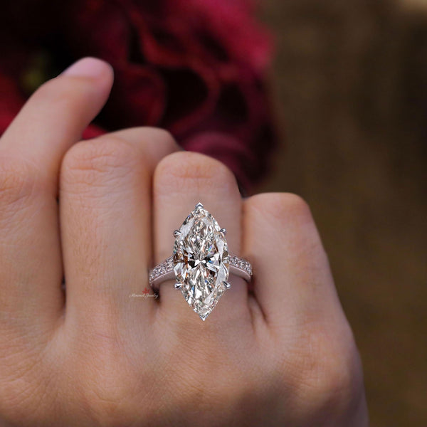 Marquise Moissanite engagement ring 8 CT Large Solitaire marquise Wedding anniversary Ring women gold cathedral big diamond cocktail ring