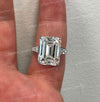 Emerald cut moissanite engagement ring 8CT solitaire hidden halo art deco wide band large diamond wedding ring anniversary gift for women