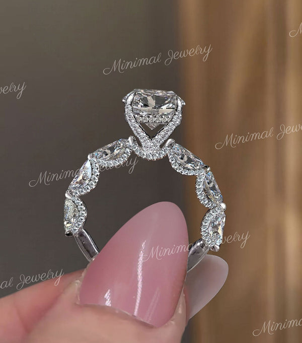 oval moissanite engagement ring hidden halo thick wide band 2 CT oval engagement ring art deco unique solitaire oval cut wedding ring