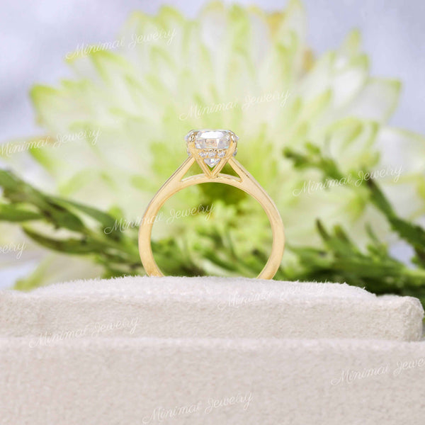 2.5 CT oval moissanite engagement ring,hidden halo oval cut moissanite solitaire,unique Cathedral ring,yellow,white,rose gold,wedding ring