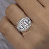 Three stone emerald cut engagement ring unique halo set shield&5CT emerald cut moissanite ring wedding ring women 3 stone anniversary ring