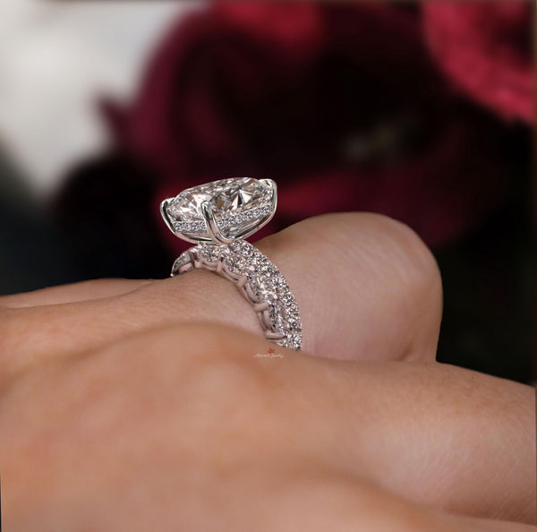 cushion cut moissanite engagement ring set 8CT elongated cushion Large moissanite bridal set Wedding Ring Women Anniversary Gift big diamond