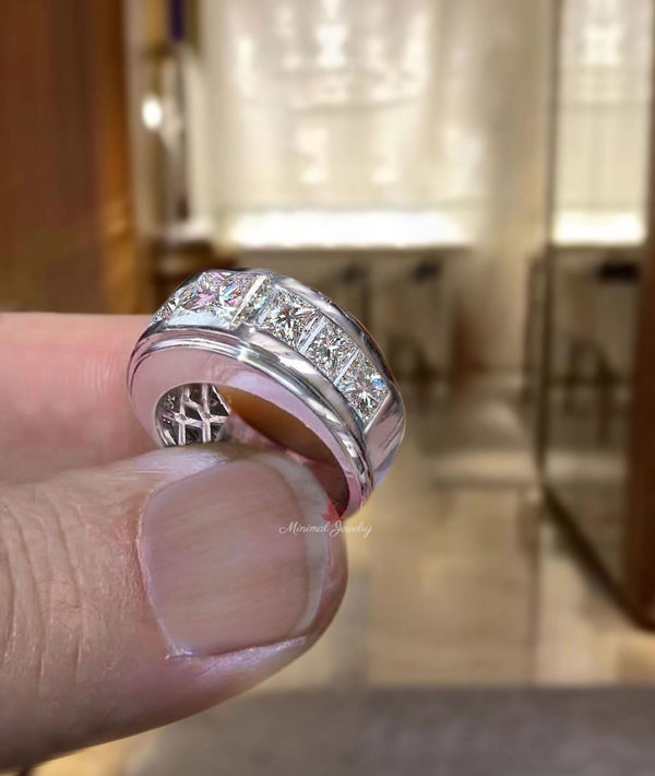 mens Moissanite ring unique mens wedding band 14k gold channel set male ring mens engagement wedding ring promise ring gift for him