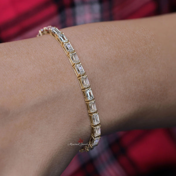 Solid 14k gold Tennis bracelet,emerald moissanite bracelet,yellow,rose,white gold tennis bracelet,dainty lab diamond tennis bracelet,women