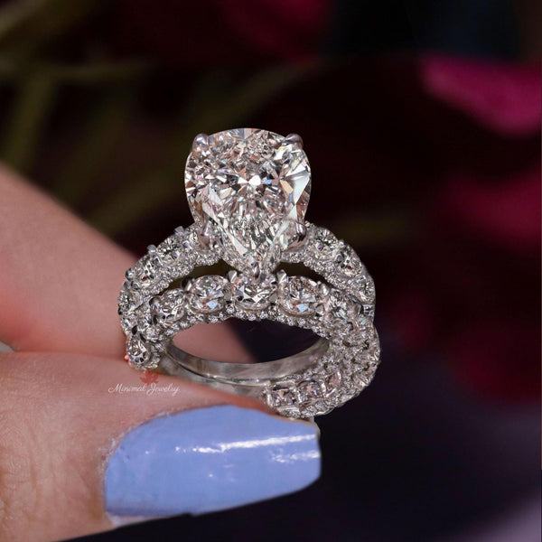 pear Lab Grown Diamond Engagement Ring Set IGI certified 6.5CT pear shaped Solitaire diamond wedding ring bridal set Anniversary Ring women