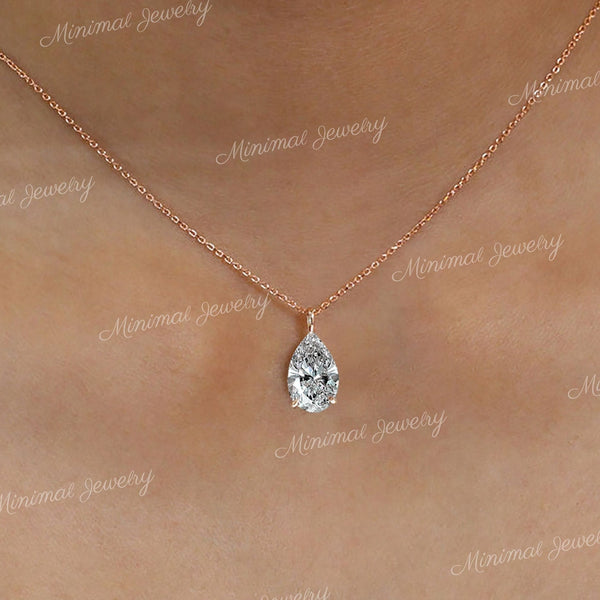 Pear shaped moissanite pendant 14k/18k solid gold chain necklace solitaire moissanite necklace tear drop necklace rose gold necklace