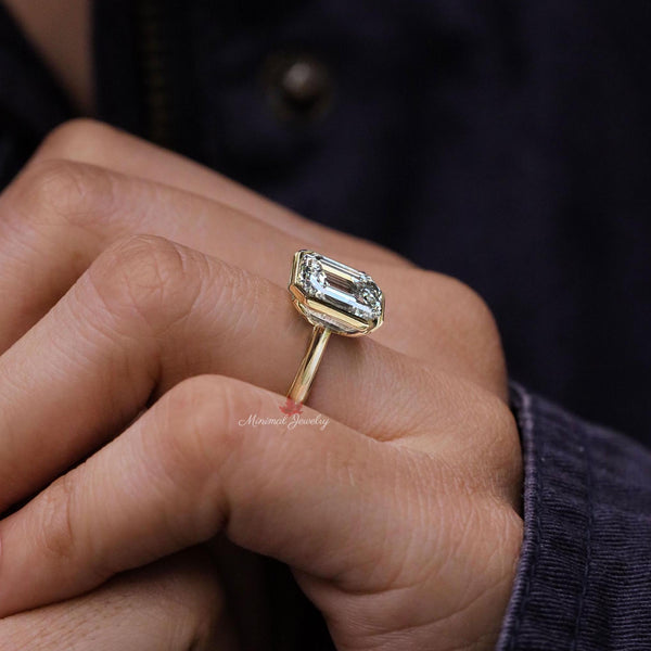 Emerald Cut Engagement Ring 4CT Lab Grown Diamond Bezel Set Ring 14K Gold Solitaire Ring VVS clarity IGI Certified diamond Wedding ring