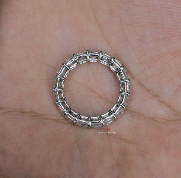 Asscher cut full eternity band,Moissanite wedding band,eternity ring white gold,modern thick,unique 4mm wedding band,Matching Stacking ring