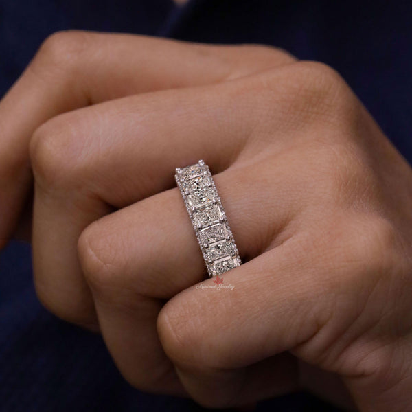 Moissanite wedding band Radiant eternity band,7.23 TCW full eternity ring,modern thick anniversary 4mm wedding band,Matching stackable rings