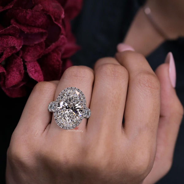 8CT oval engagement ring with halo big Oval moissanite engagement ring wide band statement wedding ring women large diamond anniversary ring